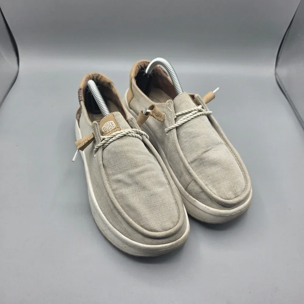 Hey Dude Wendy Peak Shoes Womens 7 Beige Platform Woven‎ Loafer Slip On